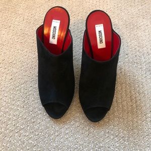 Moschino Black Suede Peep Toe Heels